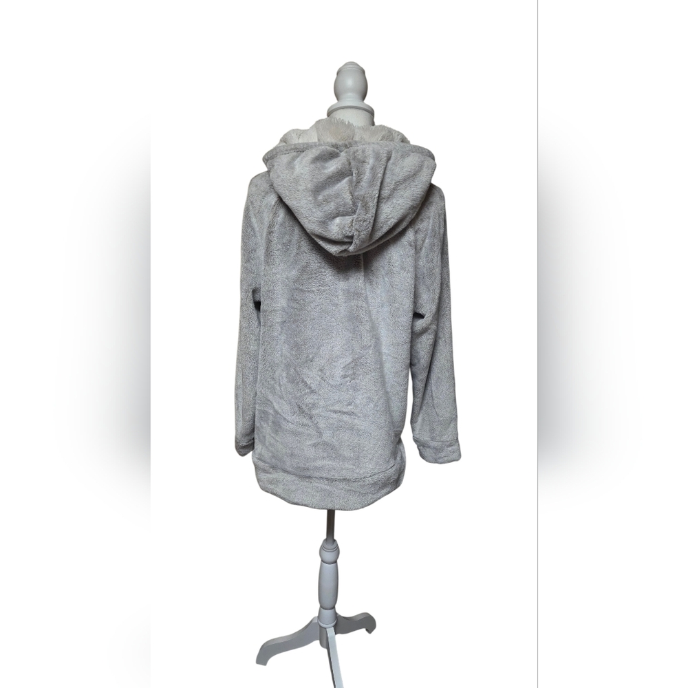 Green Tea Cozy Faux-Fur Lined Hoodie Women’s Large Winter Gray Pullover - Picture 8 of 8